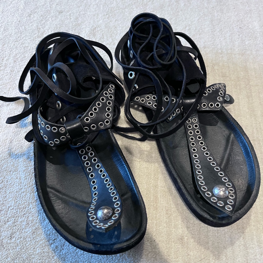 Isabel Marant 38 Black Leather Edris Bow Tie Sandals